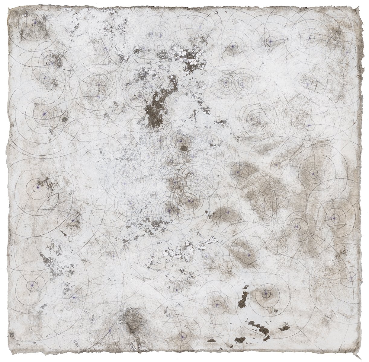 White Series I, ink, water soluble crayon, mud, water, 8”x8”