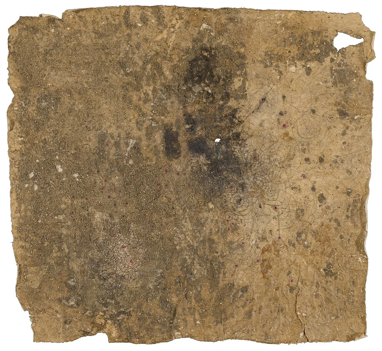 Loci II #2, ink, pigment, rice paste, mud, sand on paper, 12.5”H x 13”W