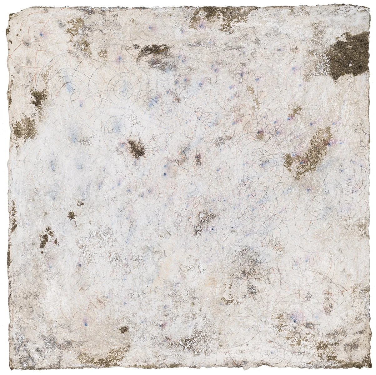 White Series I, ink, water soluble crayon, mud, water, 8”x8”