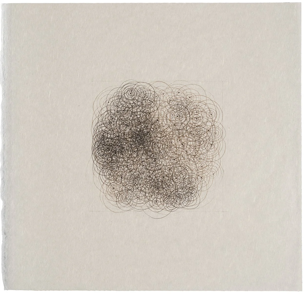 Drawings: Circle/Square, pencil and pen on gampi, 11” x 11”