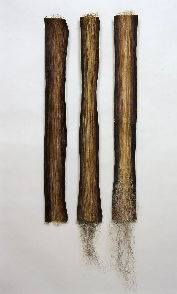 Remains I #1, 2 and 3: paper, rice paste, thread, pigment