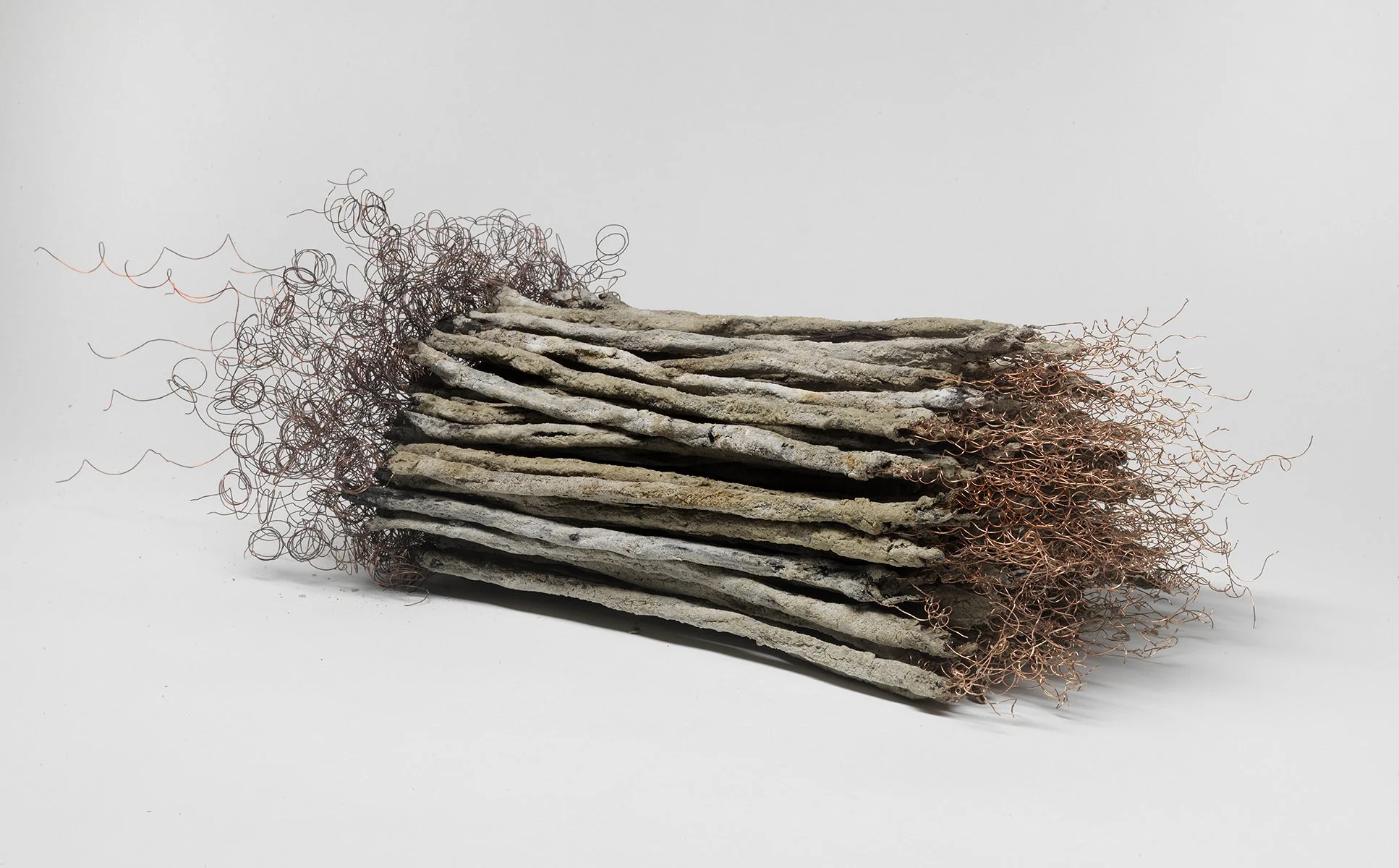 Remains II #5 (reversed): string, copper wire, paper, rice paste, pigments, fire, water, ashes