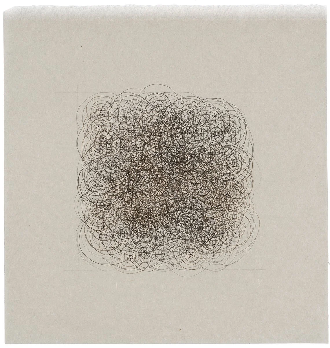 Drawings: Circle/Square, pencil and pen on gampi, 11” x 11”