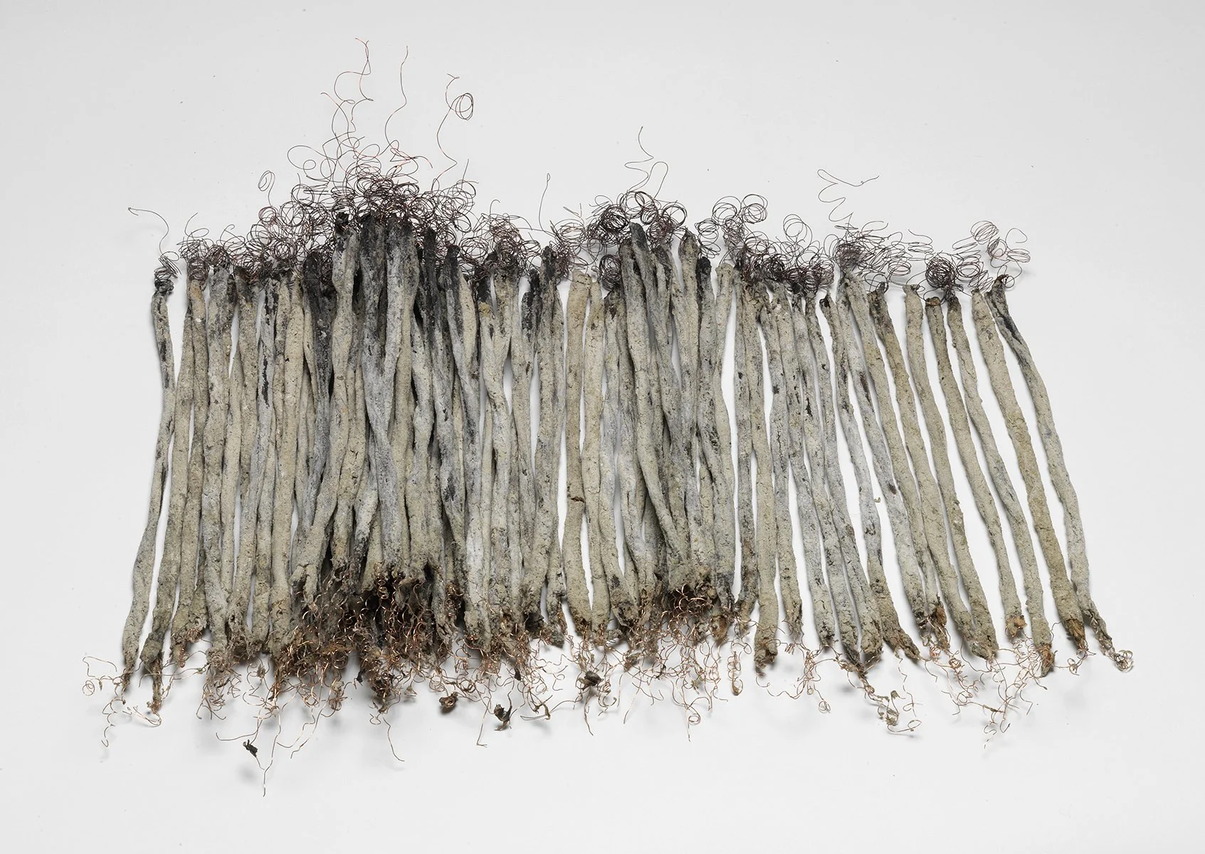 Remains II #4: string, copper wire, paper, rice paste, pigments, fire, water, ashes