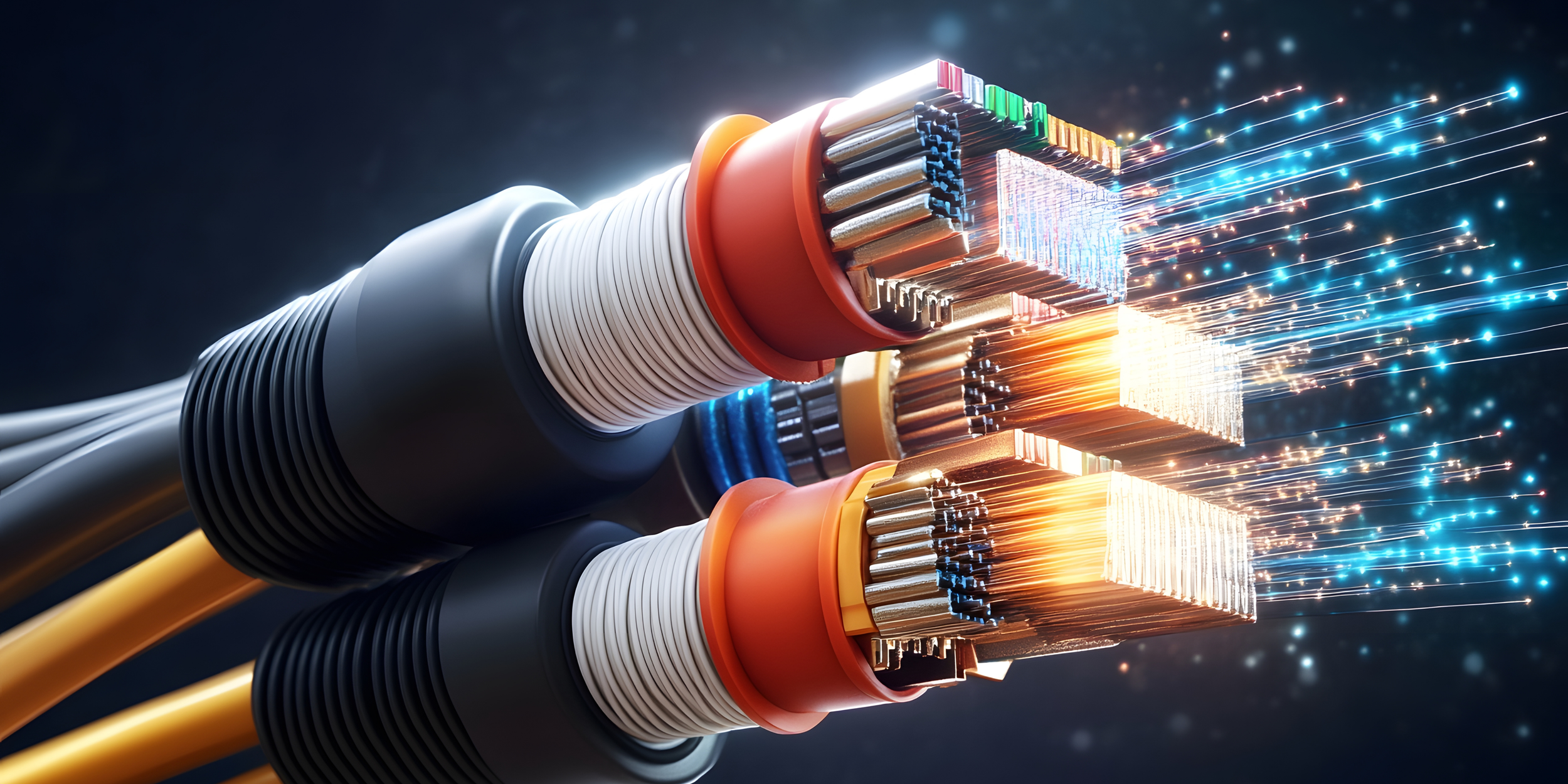 Multiple internet lines with data coming out of them