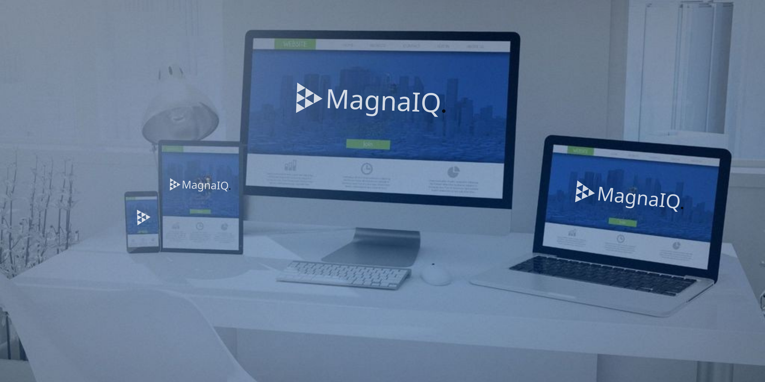 iPhone, Tablet, Desktop and Laptop with the MagnaIQ website loaded