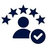 A graphic icon of a person with five stars above and a checkmark to the lower right.