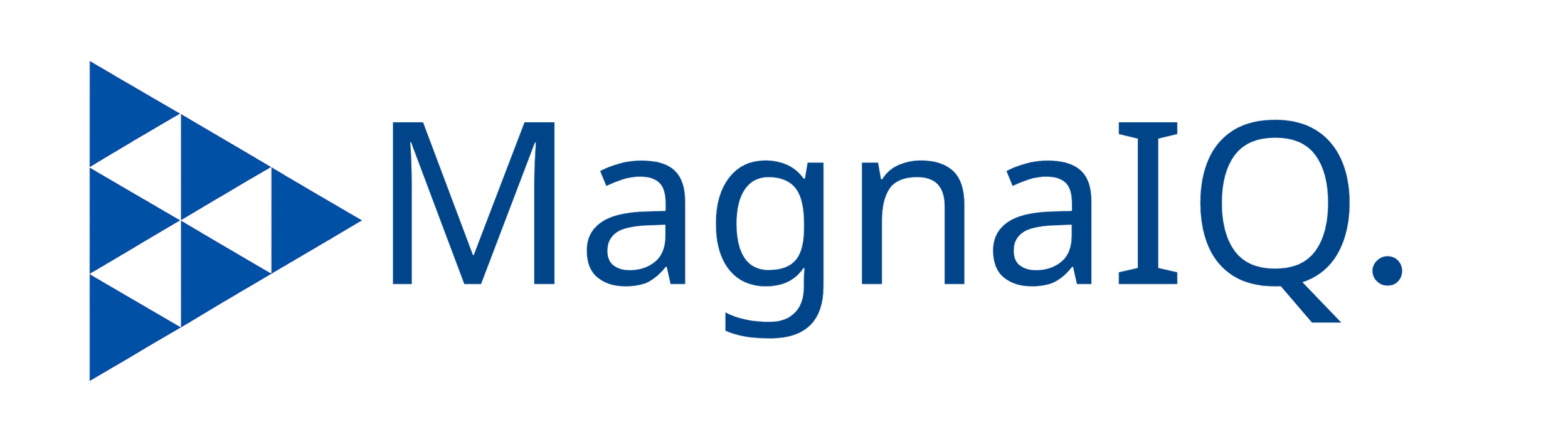 MagIQ logo with stylized blue triangles forming an arrow pointing left and the word 'MagIQ' in blue next to it.