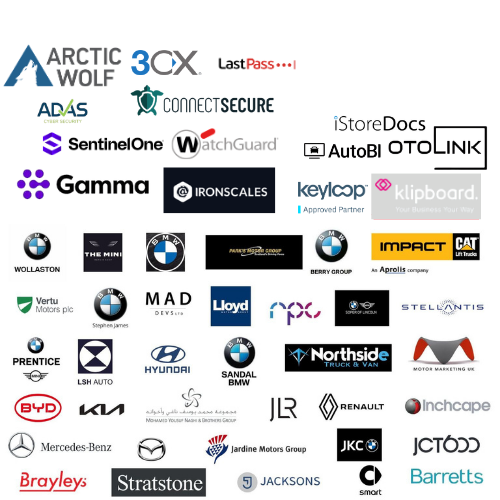 A collage of various logos of automotive and technology companies, including BMW, Mercedes-Benz, Kia, Hyundai, and more.