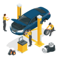 Mechanics working on a car