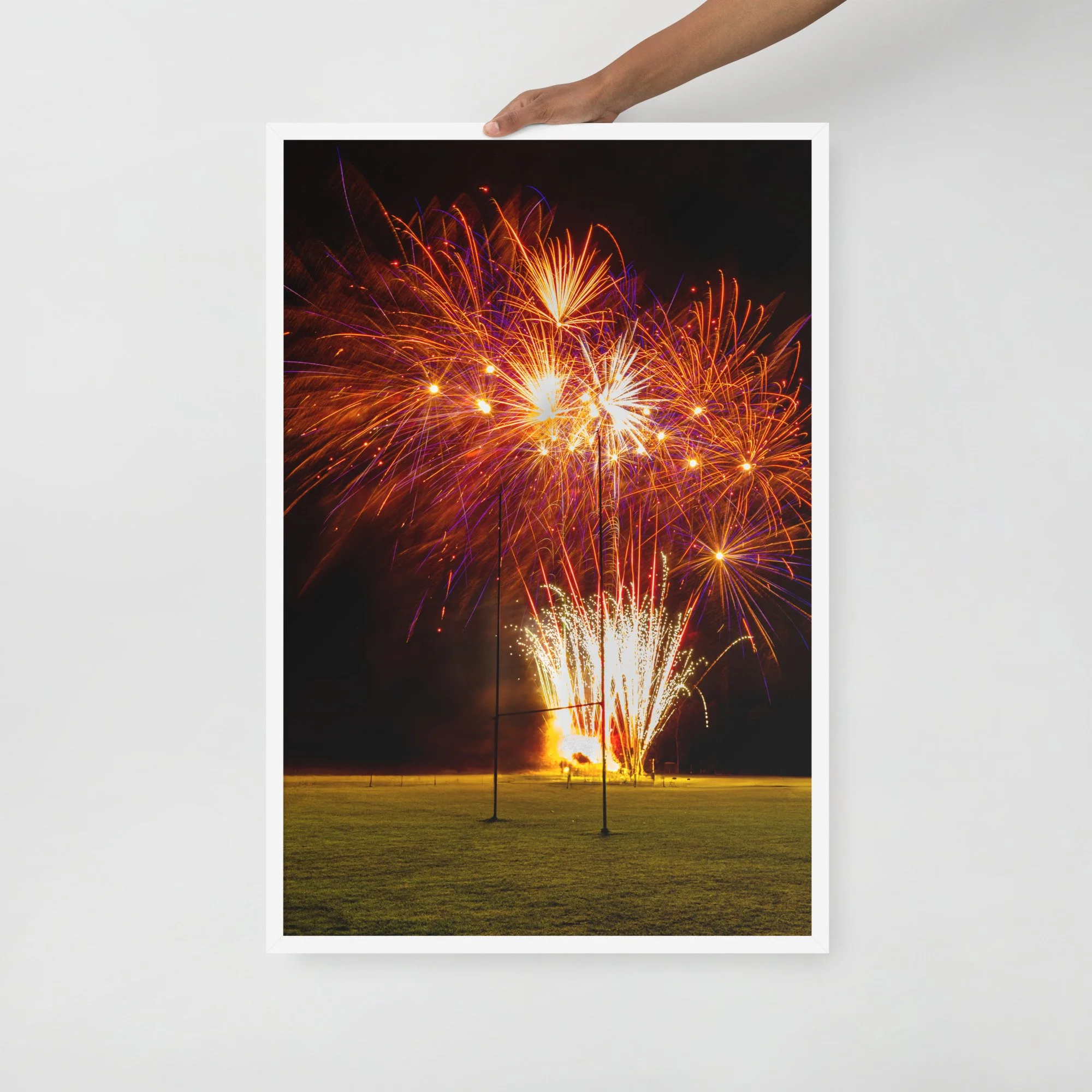 Rugby Fireworks Framed Print