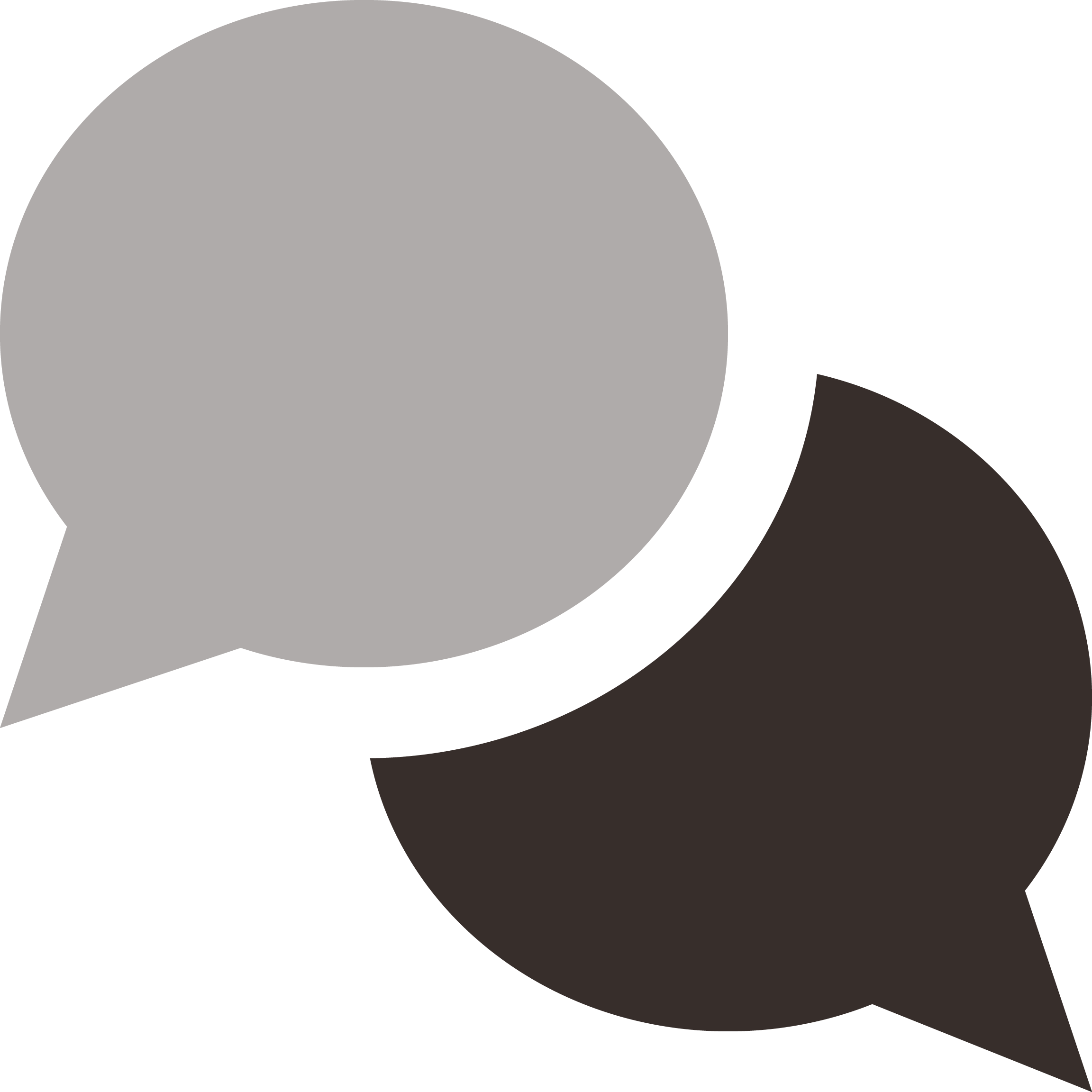 Two overlapping black speech bubbles on a transparent background.