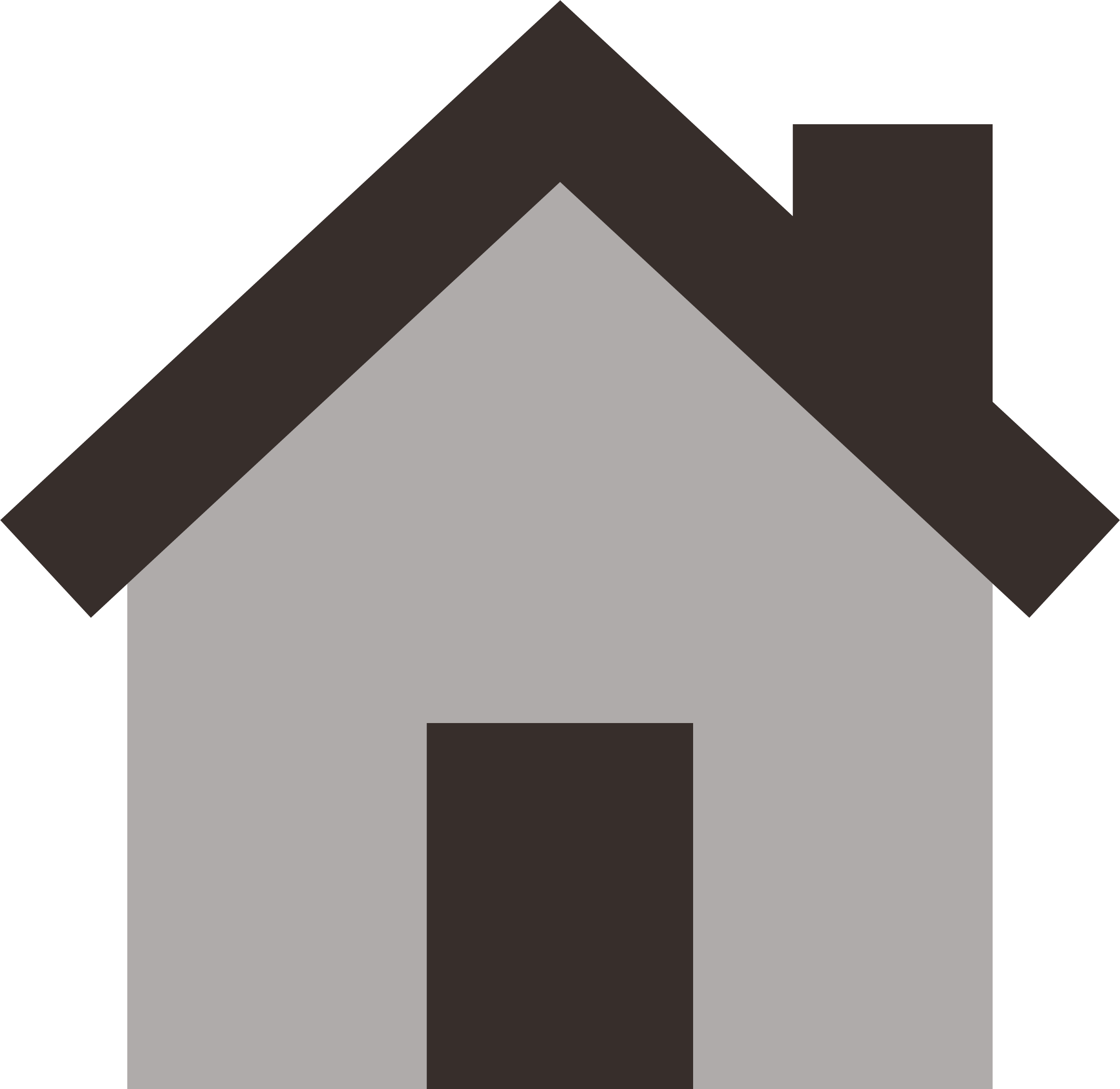 A black icon of a house with a triangular roof, a chimney on the right side, and an entrance door.