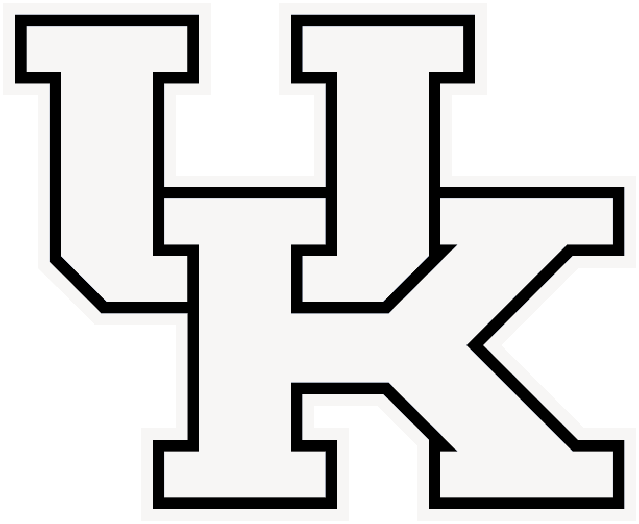 Black and white graphic of the letter K in a varsity style font.