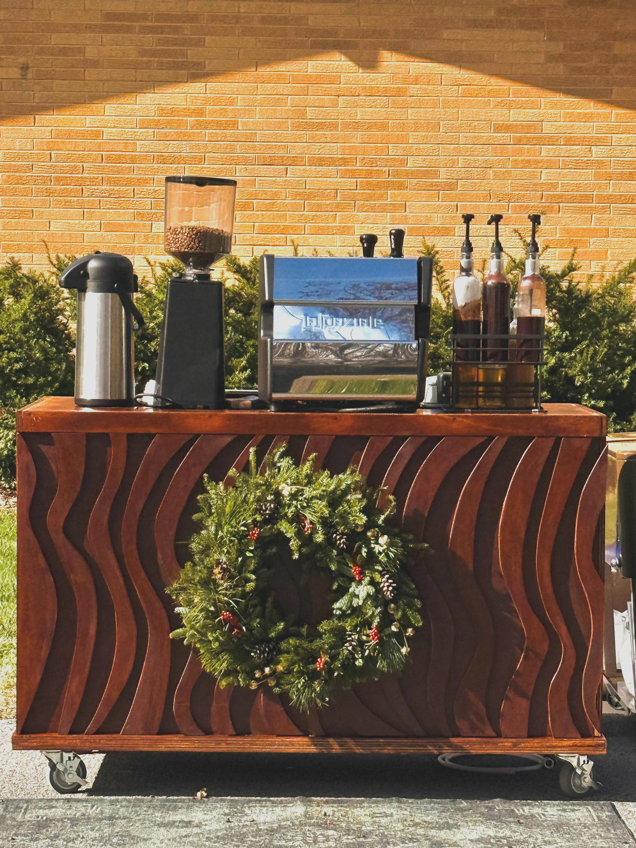 Flower Boy Coffee hand built mobile cart ready for a coffee catering event