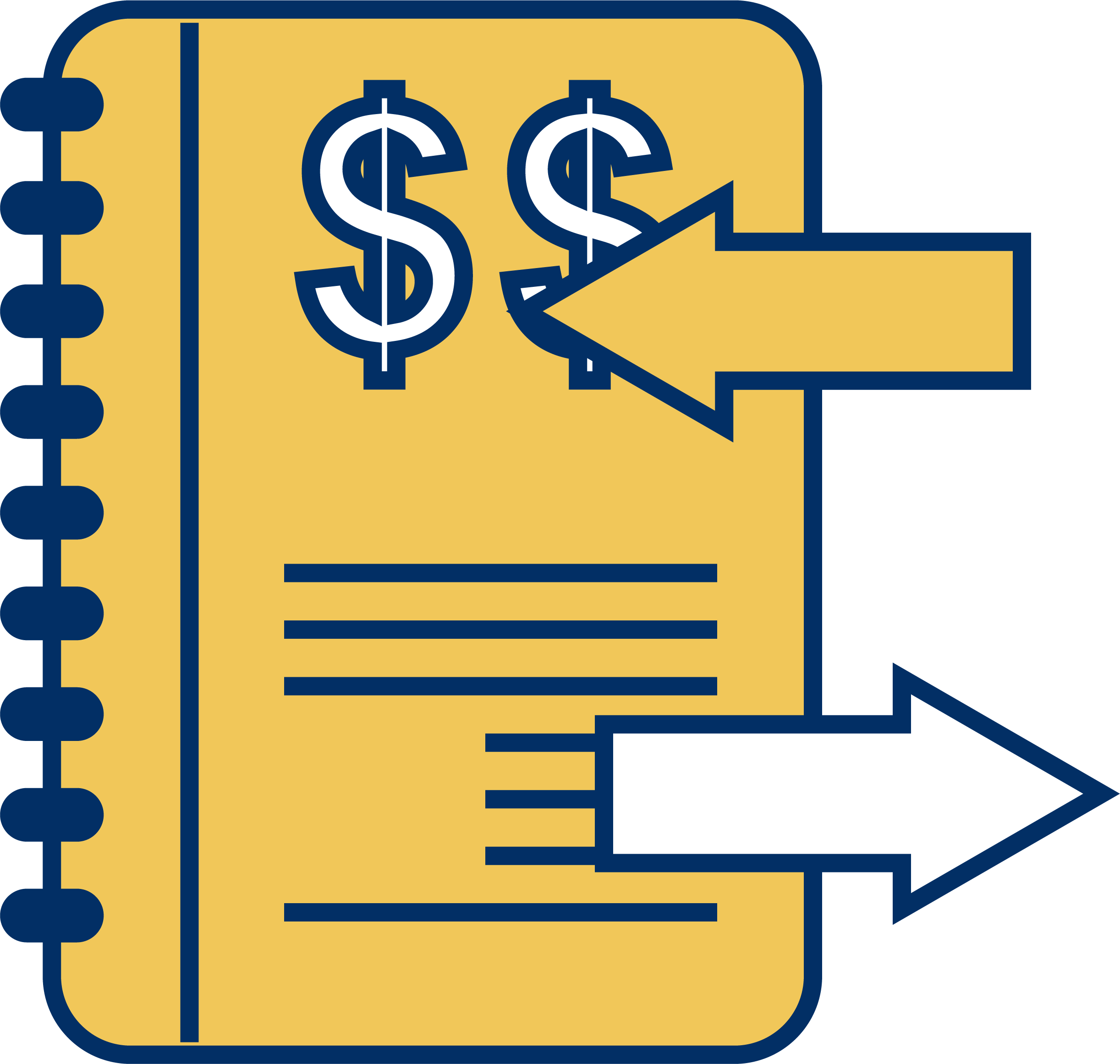 Icon of a financial report or invoice with dollar signs and arrows pointing left and right, indicating financial transactions or movement.