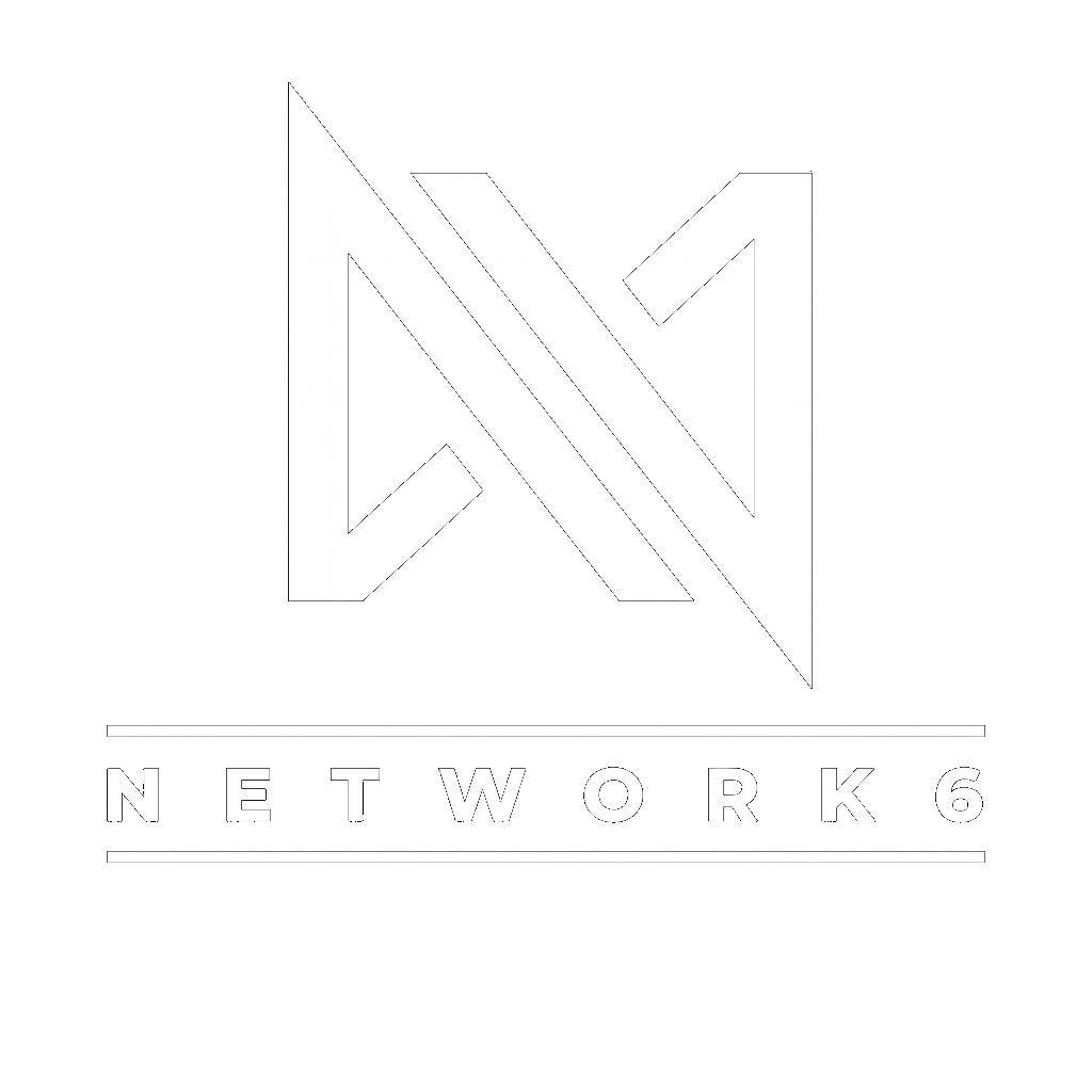 Black background with a white stylized logo resembling the letters N and Z intersecting, and the word 'NETWORK6' written below separated by two horizontal lines.