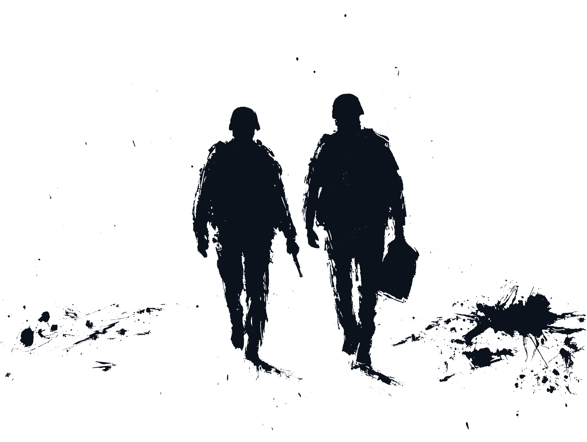 Silhouettes of two people walking together in the dark.
