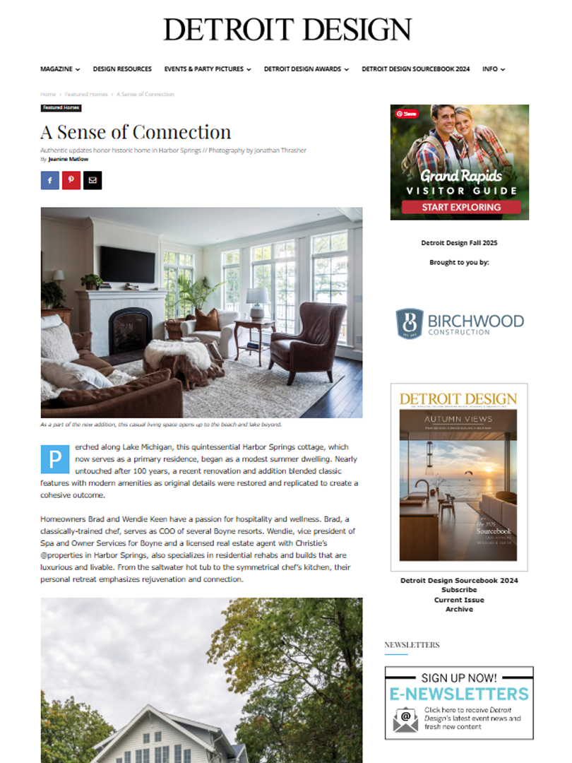 A white cottage-style home renovation on the shores of Lake Michigan, with high-end interior finishes and lakeshore charm.