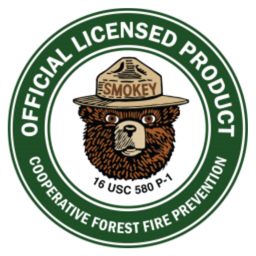 A cartoon bear wearing a tan hat with the word "SMOKEY" on it, representing Smokey Bear.