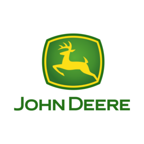 John Deere logo featuring a yellow deer leaping inside a green shield