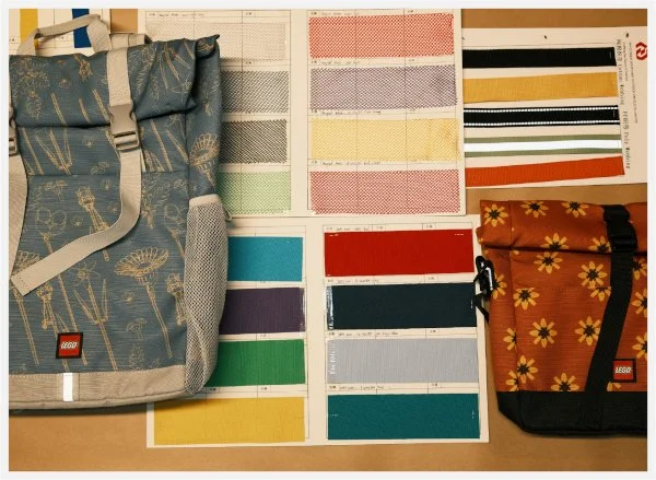 color samples with fabric lego bags