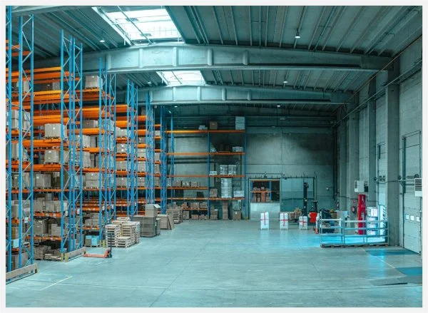 factory with shelving and boxes