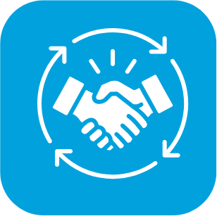 Icon of a handshake surrounded by circular arrows, symbolizing partnership or collaboration.