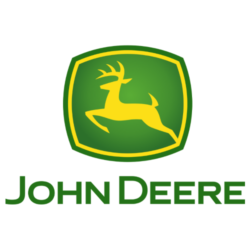 John Deere logo with a yellow deer leaping on a green shield and the company name underneath.