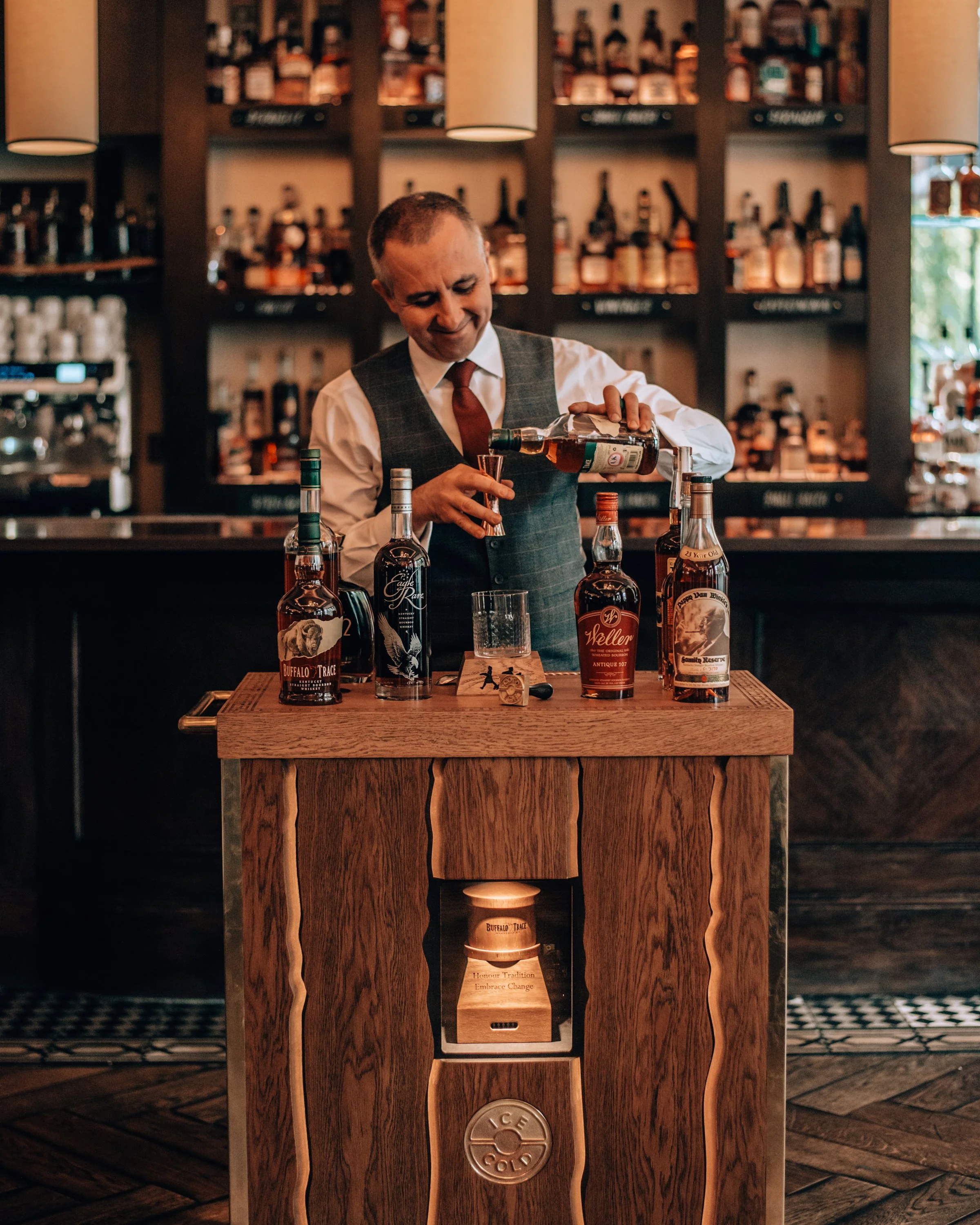 Buffalo Trace Distillery bourbon cart at the Marriott hotel London
