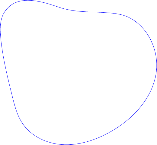 Schwarz-weiße Grafik mit einer schwarzen, unregelmäßigen Form, umgeben von einer dünnen blauen Linie