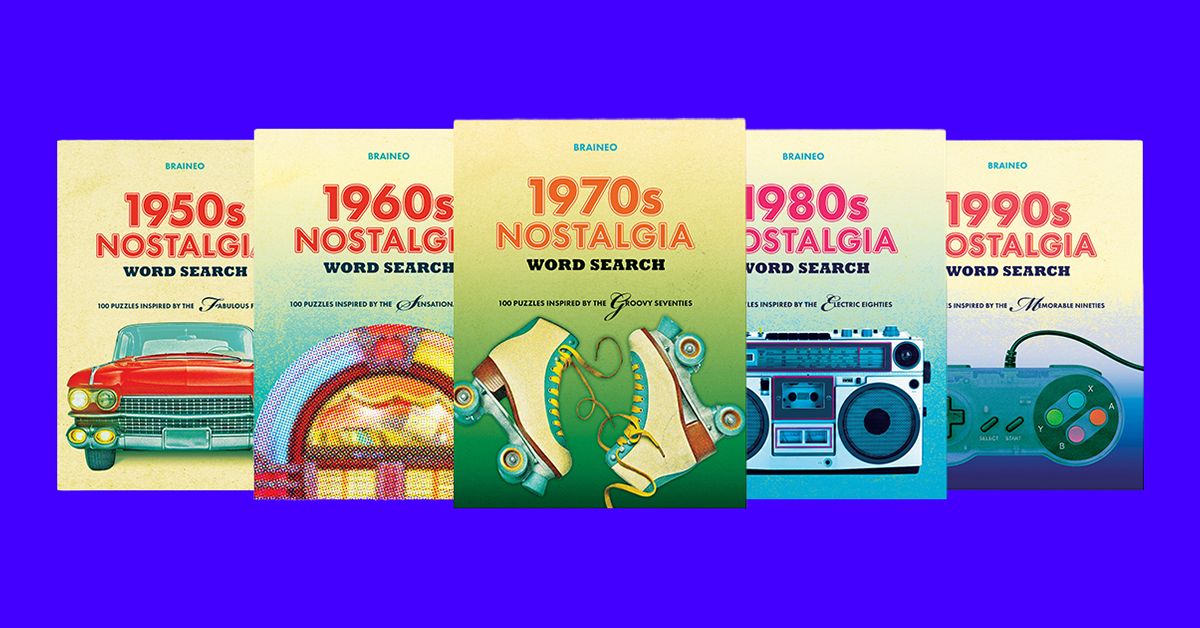 Braineo Nostalgia Puzzle Collection: A Word Search Journey Through Five Decades
