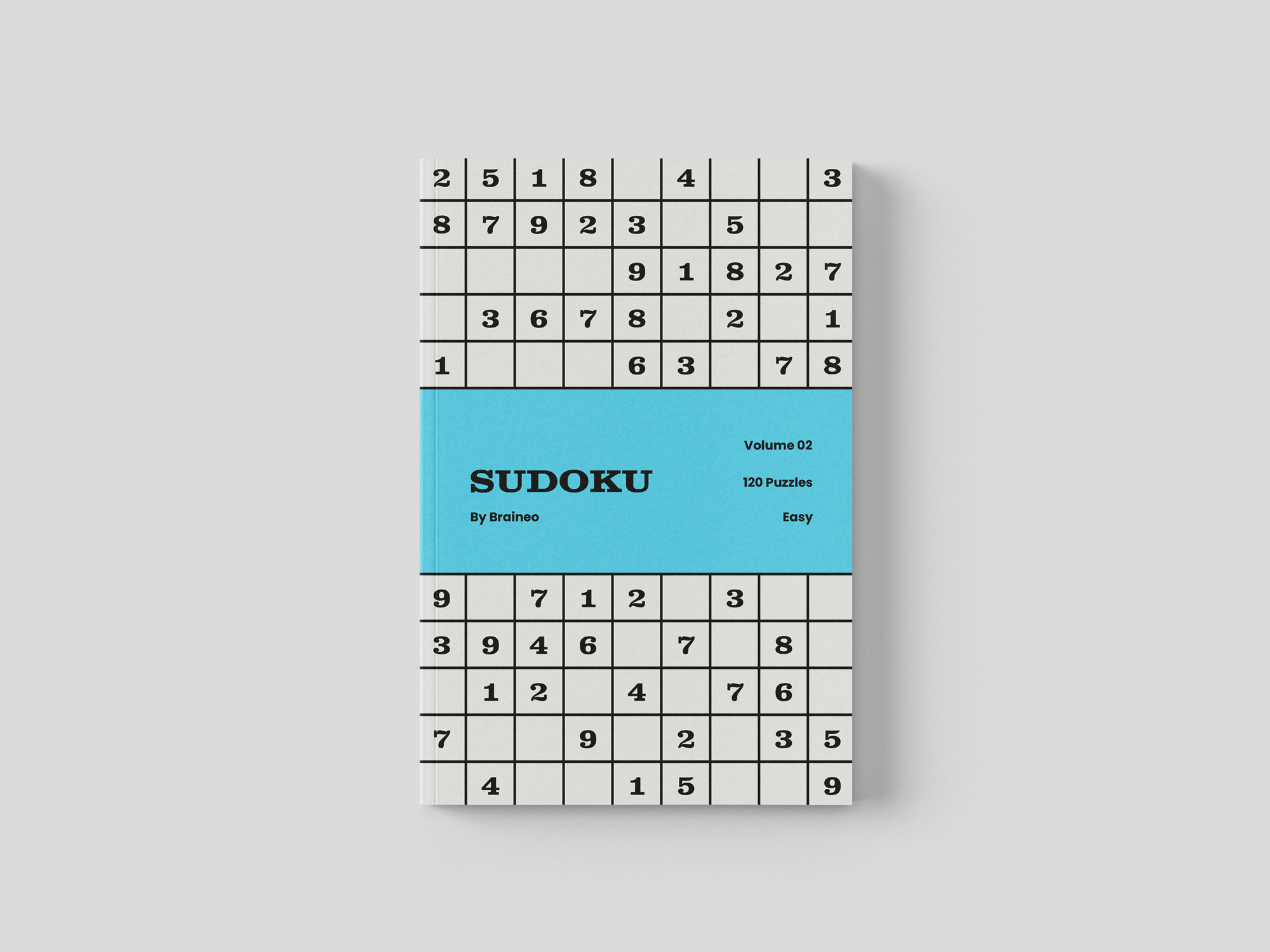 The Sudoku Skill Builder Volume 02 Easy cover with a light blue center band, black Sudoku title, and sudoku grid pattern.
