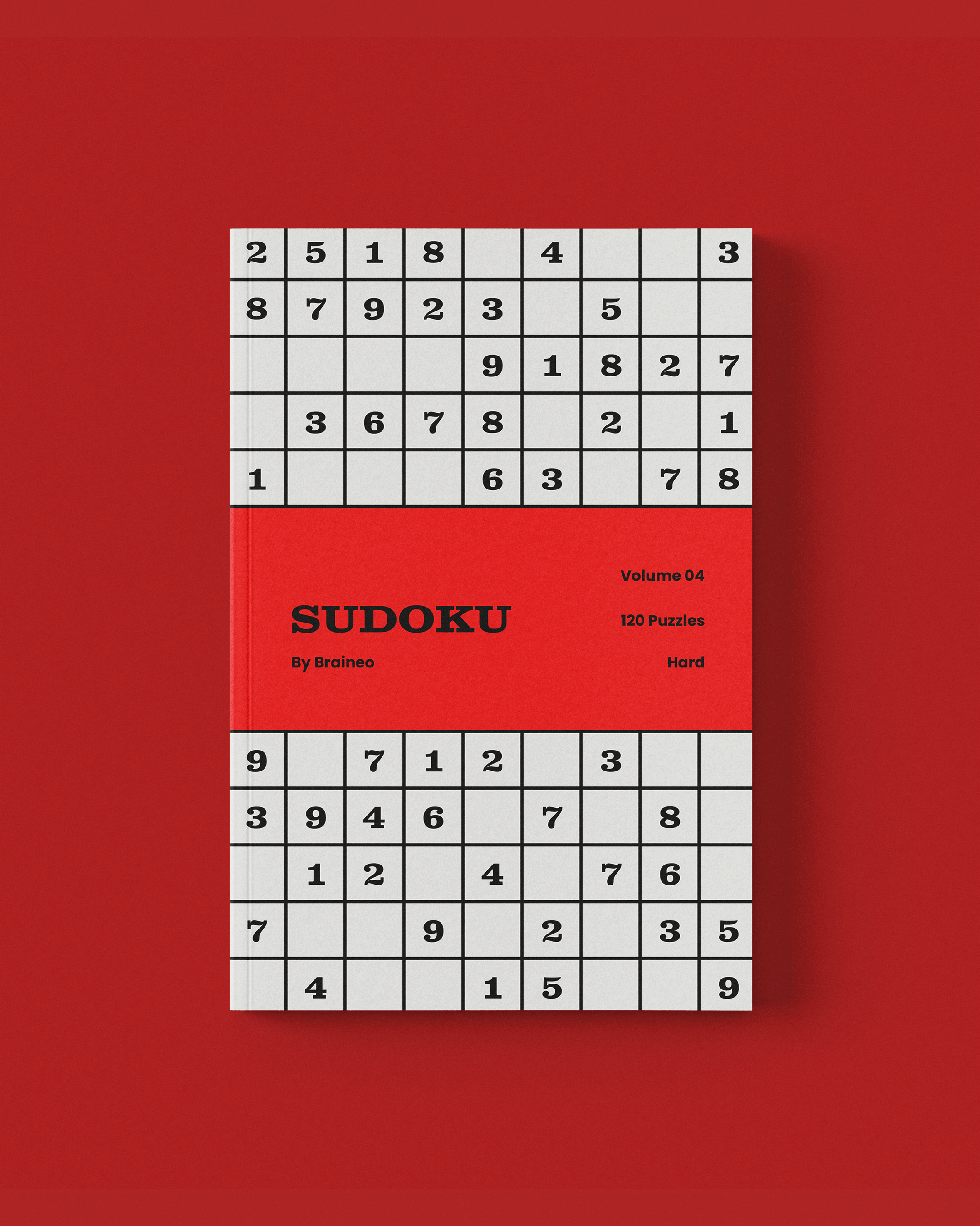 Sudoku puzzle book by Braineo featuring 120 hard puzzles in a portable 6 x 9 format designed for adults who enjoy logic and brain training.