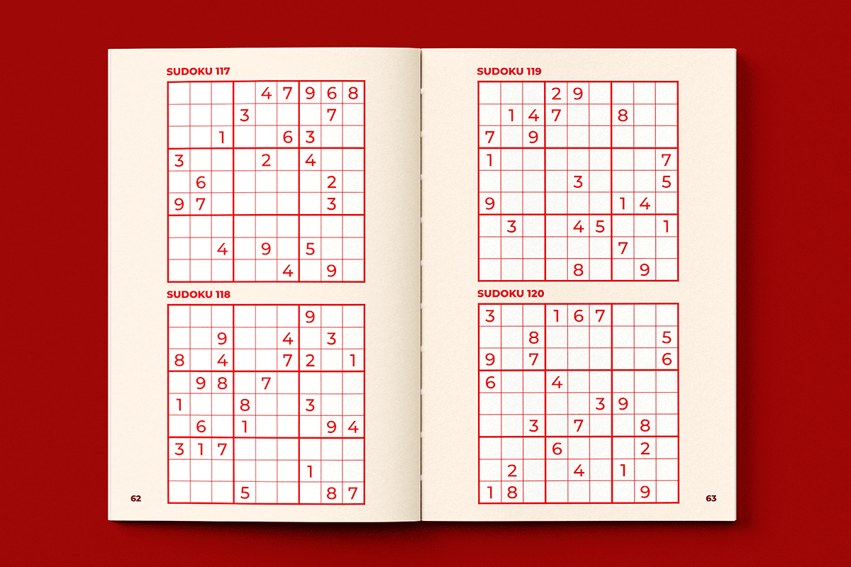 Open Gridwise puzzle book showing four Sudoku puzzles across two pages