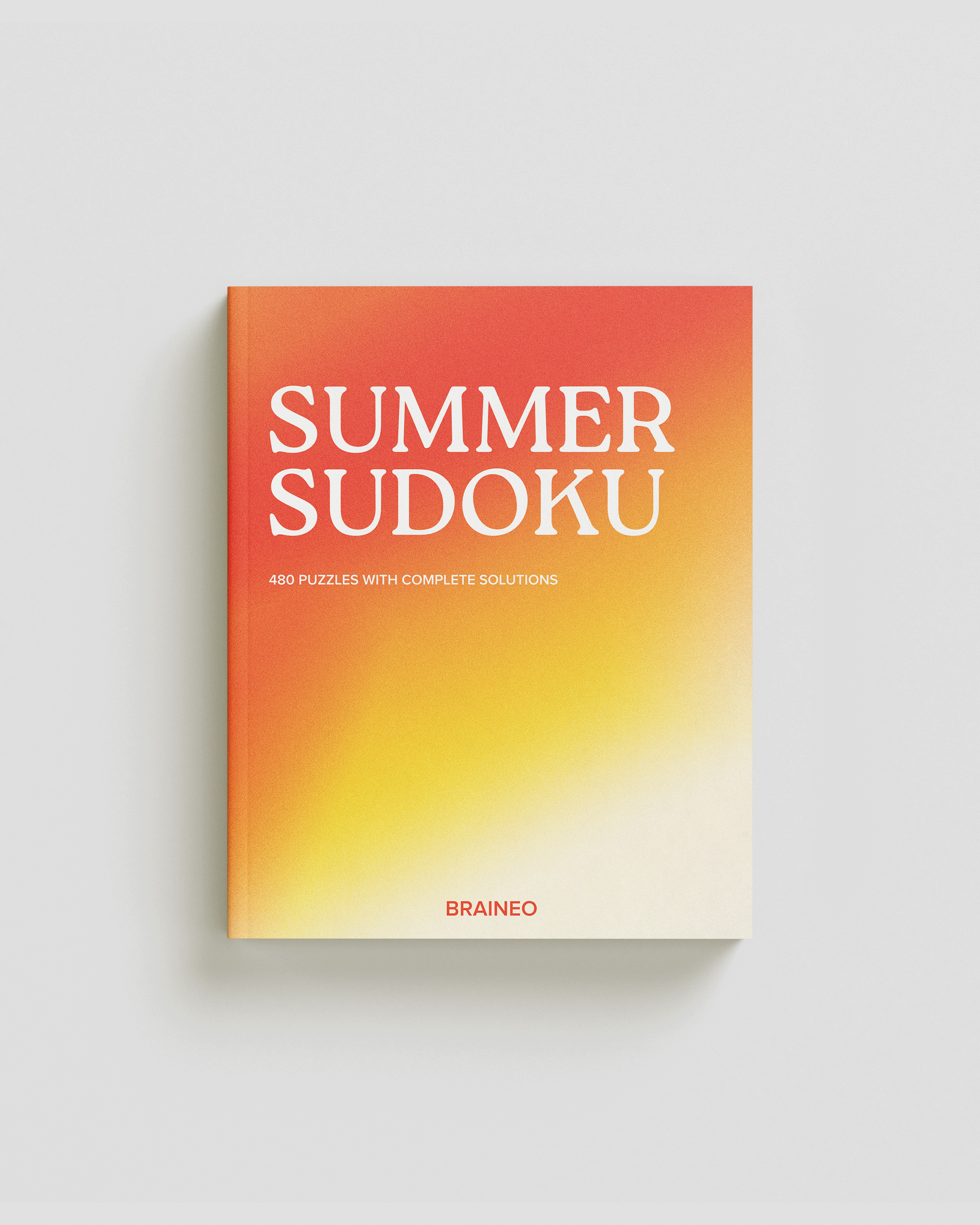 Summer Sudoku puzzle book cover for adults and seniors, featuring 480 normal difficulty Sudoku puzzles in a large-print paperback format with complete solutions.
