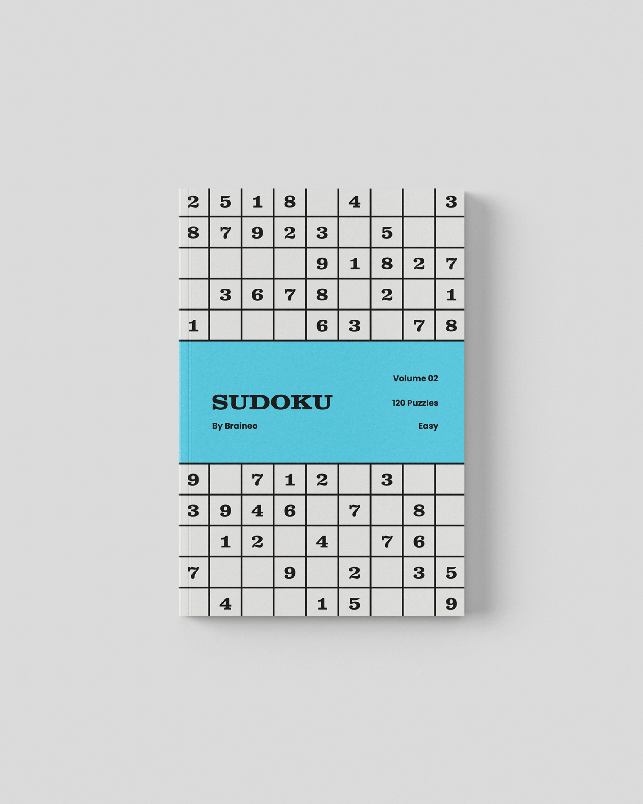 The Sudoku Skill Builder Volume 02 Easy cover with a light blue center band, black Sudoku title, and sudoku grid pattern.