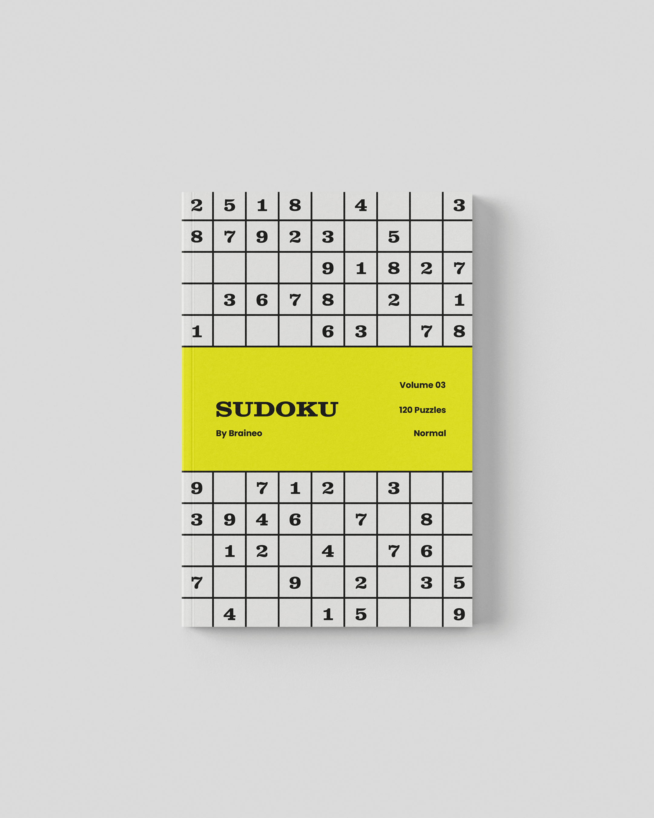 Sudoku On the Go puzzle book cover by Braineo featuring 120 normal Sudoku puzzles in a portable 6 x 9 inch format with solutions included.