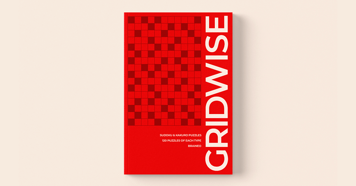 Gridwise Sudoku and Kakuro puzzle book by Braineo on a red background