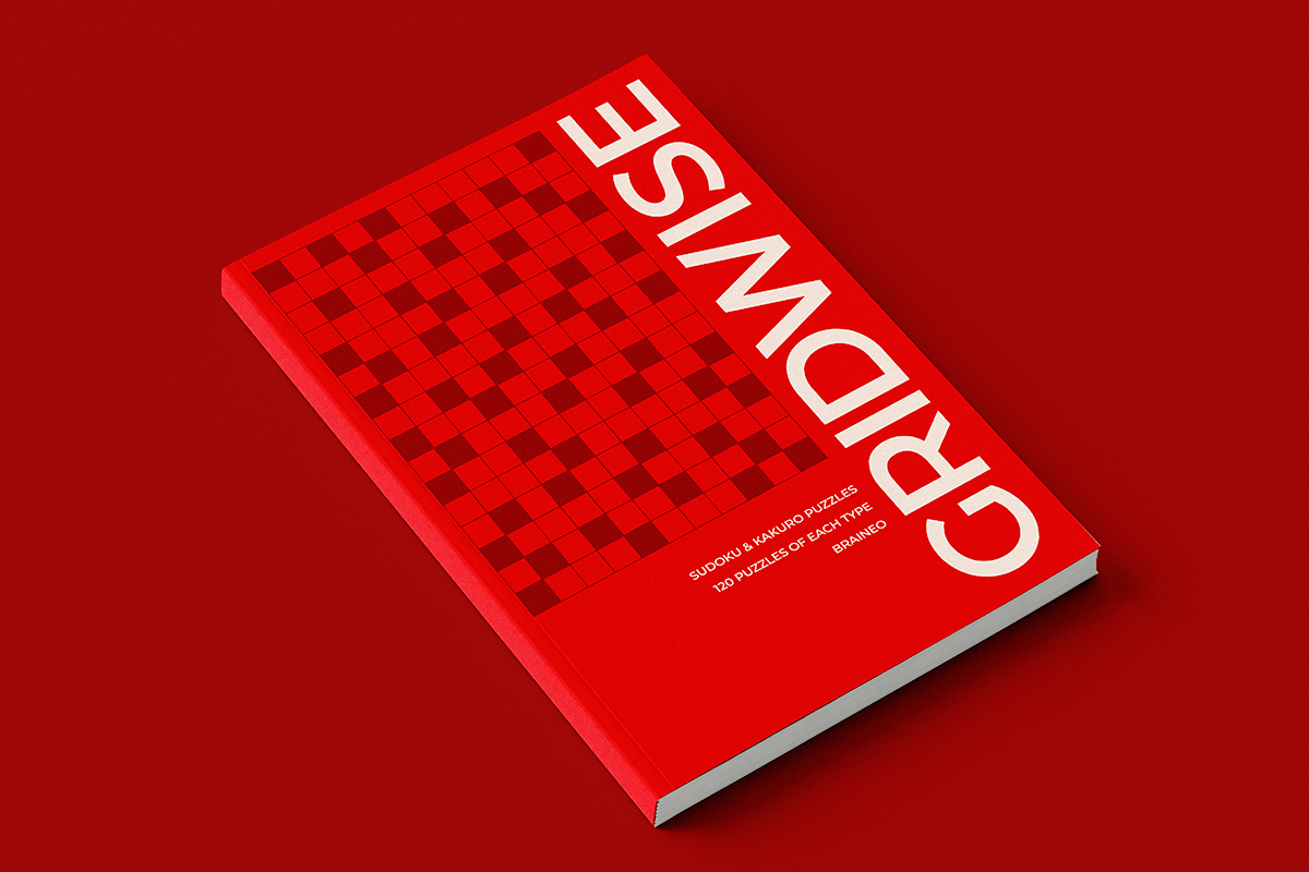 Red Gridwise Sudoku and Kakuro puzzle book cover by Braineo