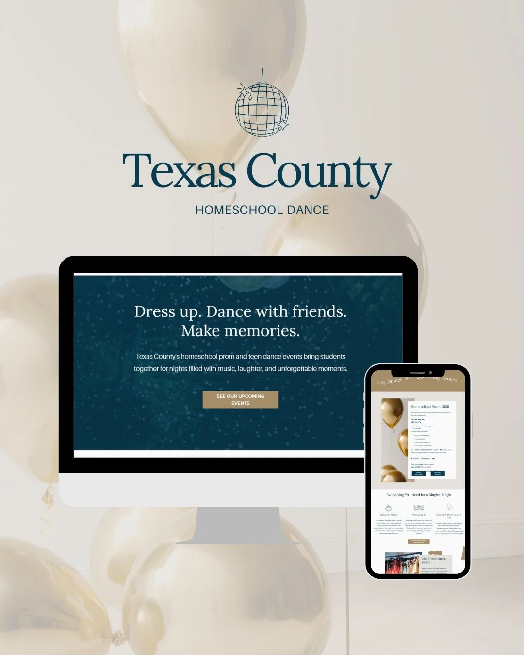 ✨ This was such a fun website. ✨

This client was needing a fun Squarespace site she could use to promote her prom and homecoming dances! 🎉🤯

It needed to be functional, fun, adorable, and full of strong SEO. It also needed to be user-friendly so s