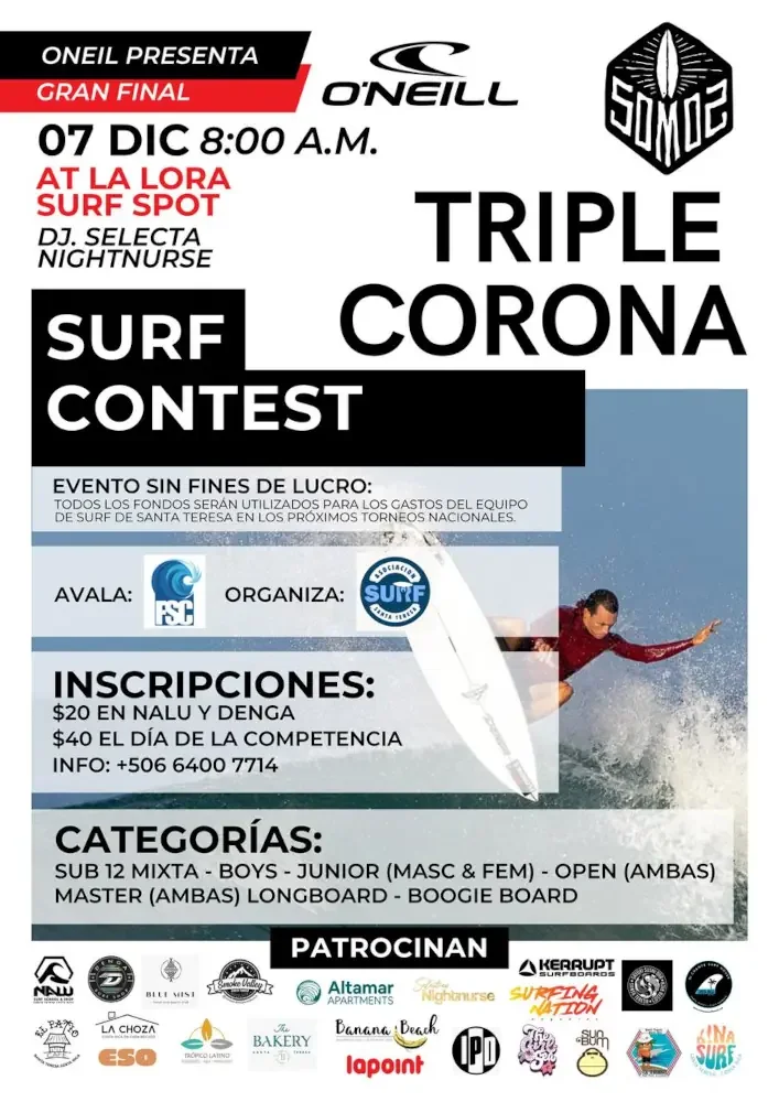 A couple of surfing events for December 2025 in Santa Teresa