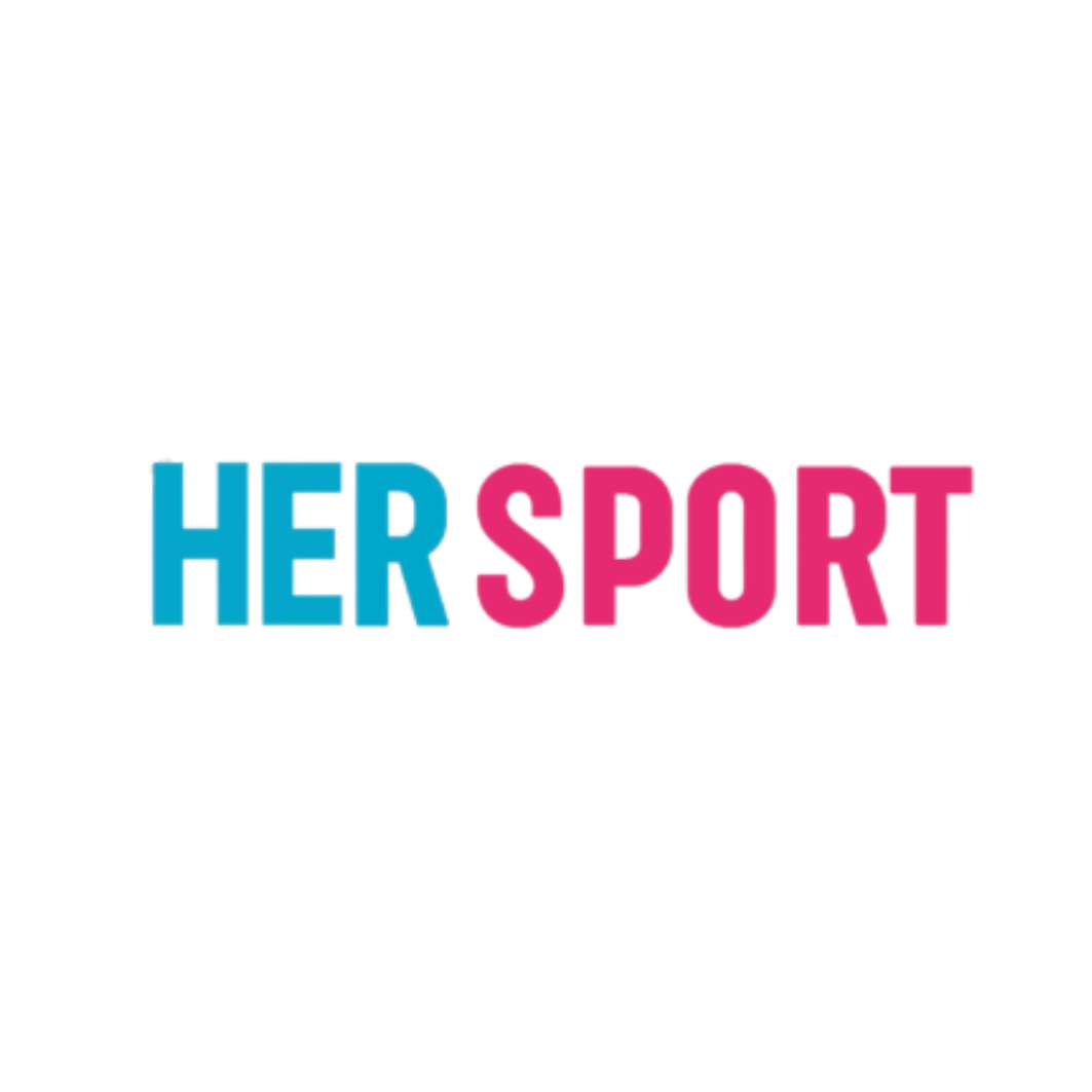 The logo for Her Sport, with 'HER' in blue and 'SPORT' in pink simple block text.