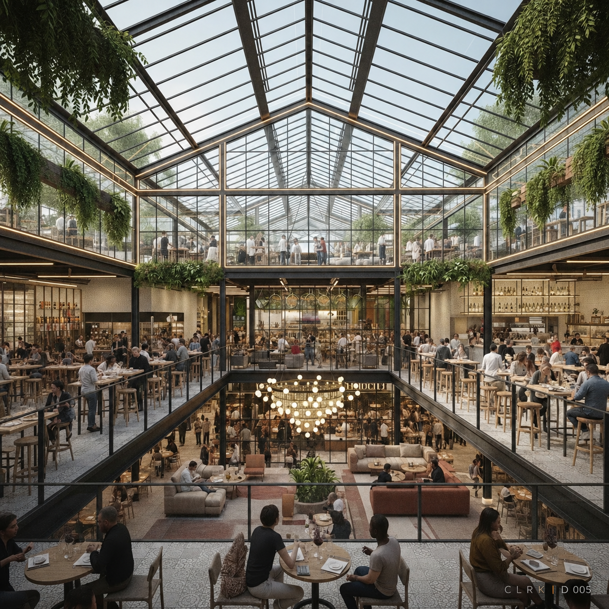 3-story GreenHaus Food Hall | Interior