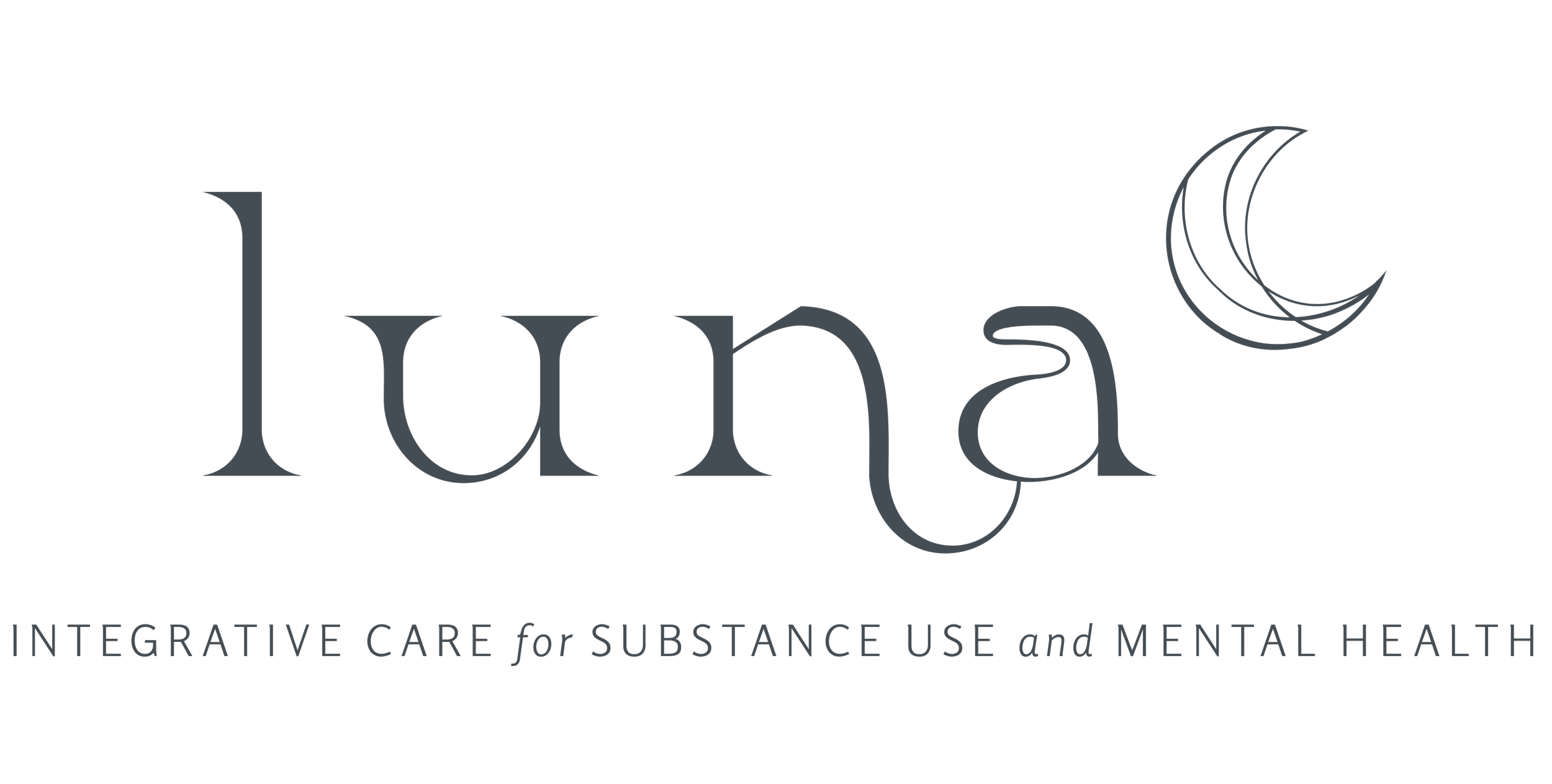 Logo for Luna, an organization providing integrative care for substance use and mental health, featuring a crescent moon graphic.
