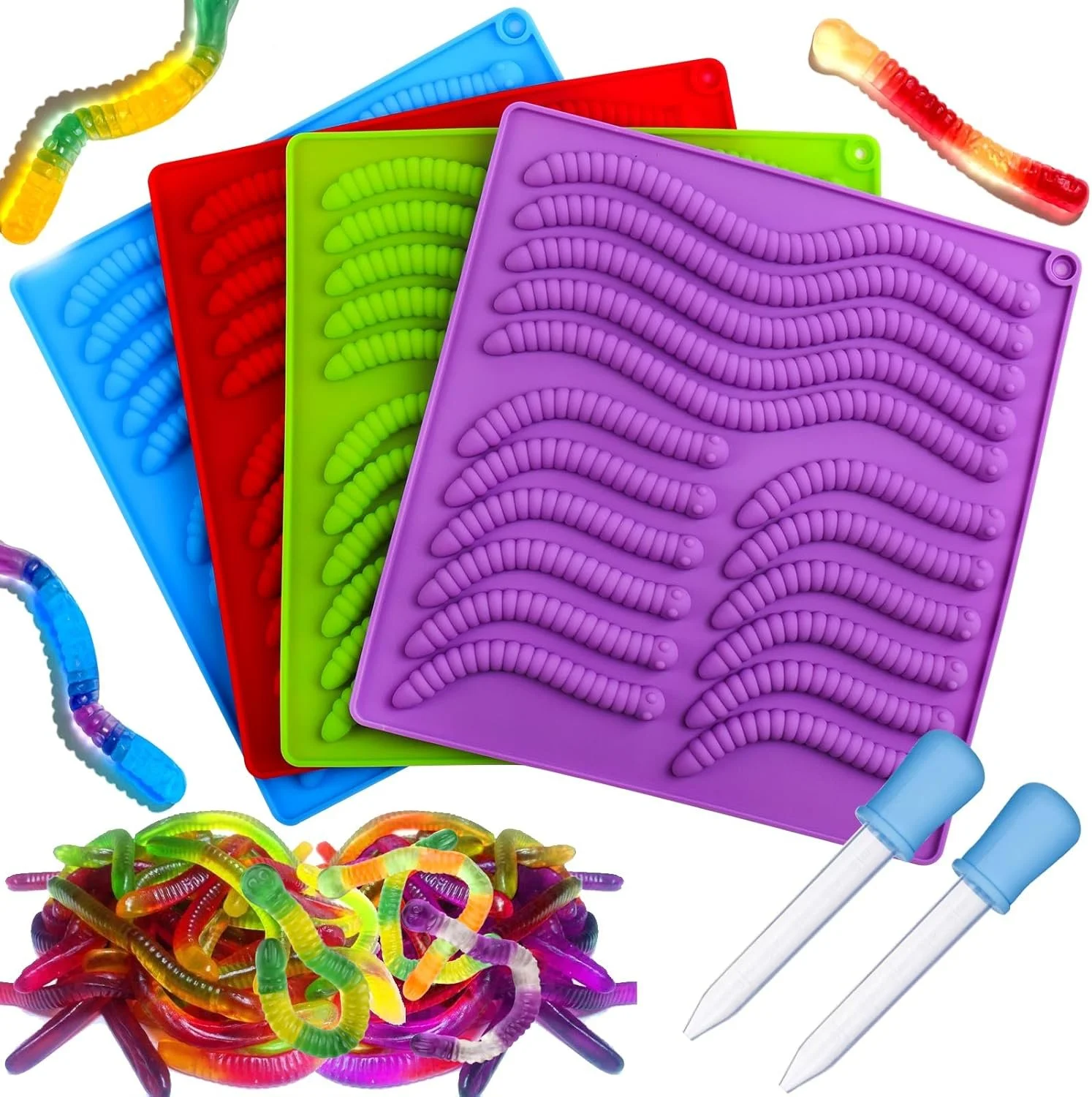 Palksky 4PCS gummy worm molds silicone for gummies candy