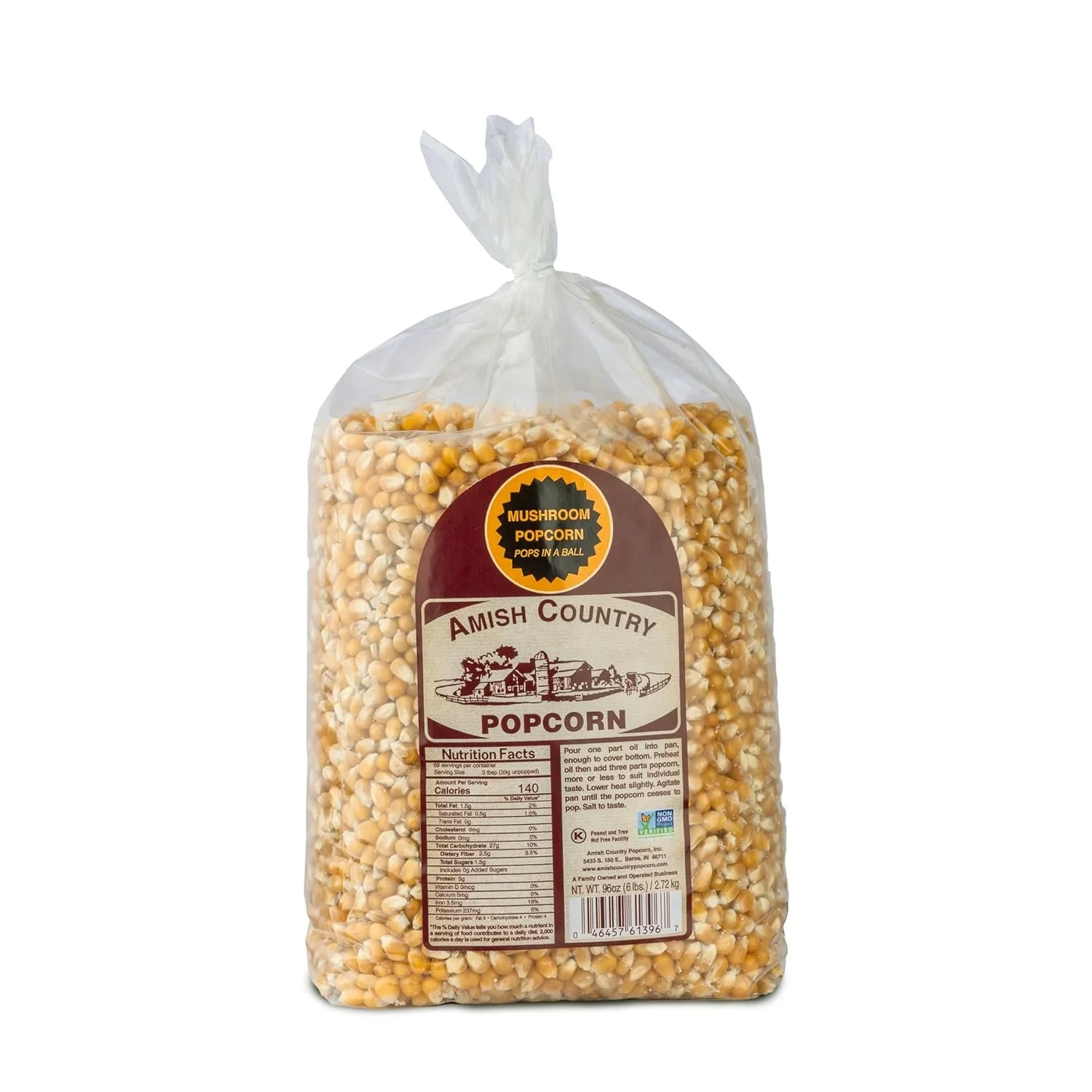 Amish Country Popcorn | 6 lb Bag | Mushroom Popcorn Kernels | Old Fashioned, Non-GMO and Gluten Free