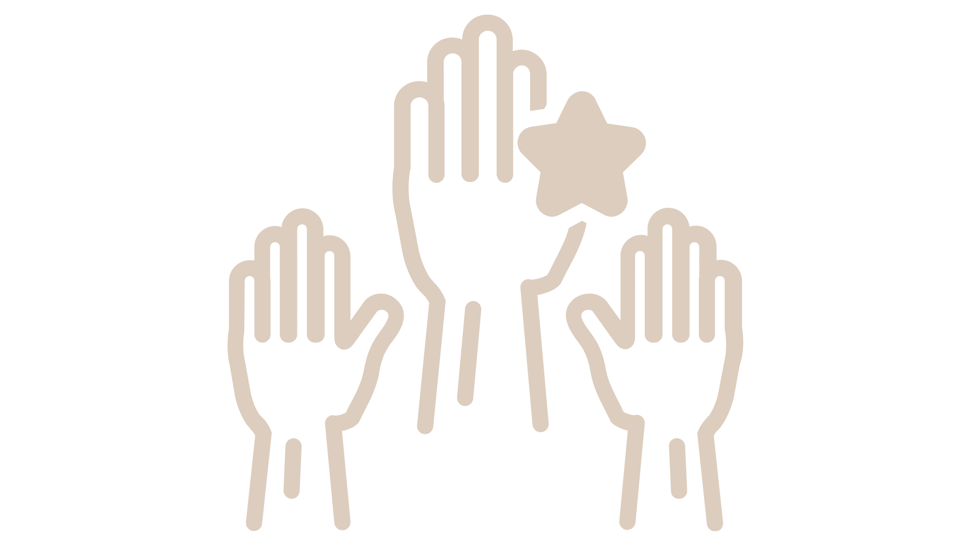 Outline of hands raised with one hand holding a star.