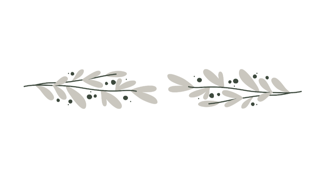 Decorative illustration with two horizontal sprigs of stylized leaves and small dots, symmetrical design for decoration or graphic purpose.