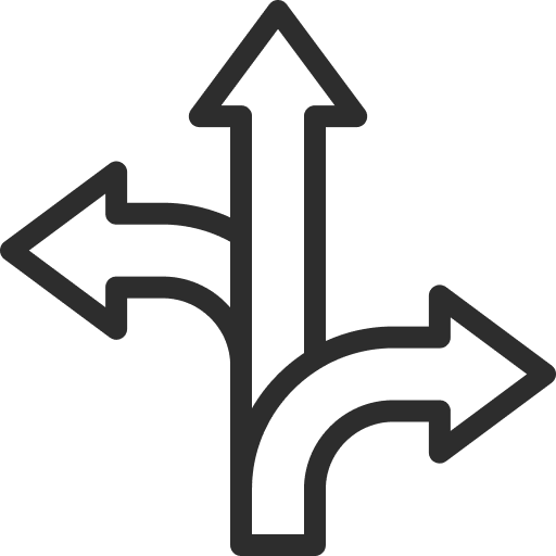 Arrow sign with left, straight, and right directions.